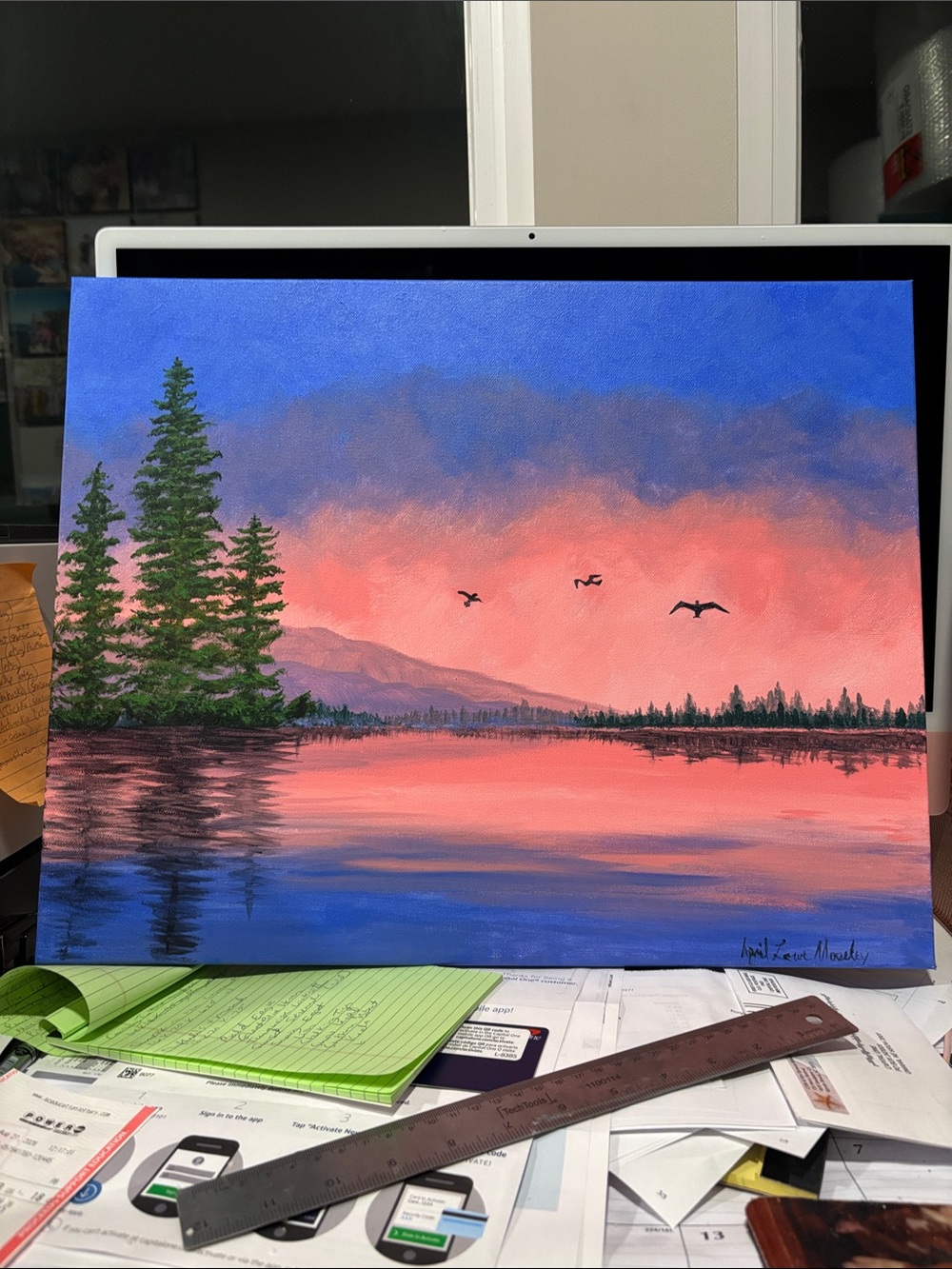 “Sunset at the Lake” original acrylic painting